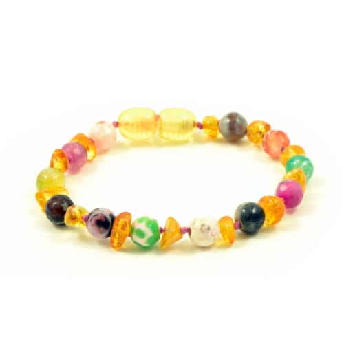 Barnsteenarmband Amber, kleurrijk Agaat