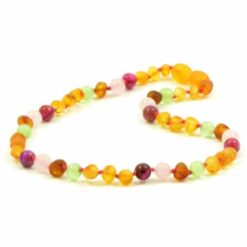 Barnsteenketting Honey, Rozenkwarts, Agaat