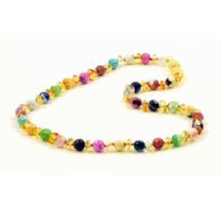 Barnsteenketting Lemon, kleurrijk Agaat
