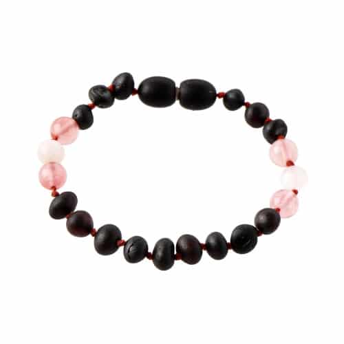 Barnsteenarmband Kersen, Rozenkwarts, Maansteen