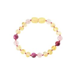 Barnsteenarmband Lemon, Agaat, Rozenkwarts