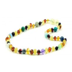 Barnsteenketting mix met gekleurde edelstenen