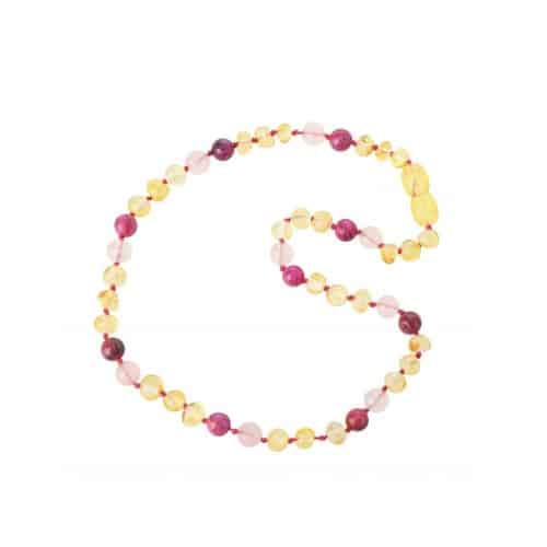 Barnsteenketting Lemon, Agaat, Rozenkwarts