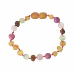 Barnsteenarmband Honey, Rozenkwarts, Agaat (DS-095)